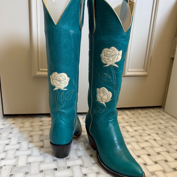 US 9.5 FRAULEIN Boot Co Turquoise Western Boots - Picture 1 of 8